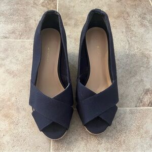 Tommy Hilfiger Navy Wedge Peep-Toe Shoes - Size 6